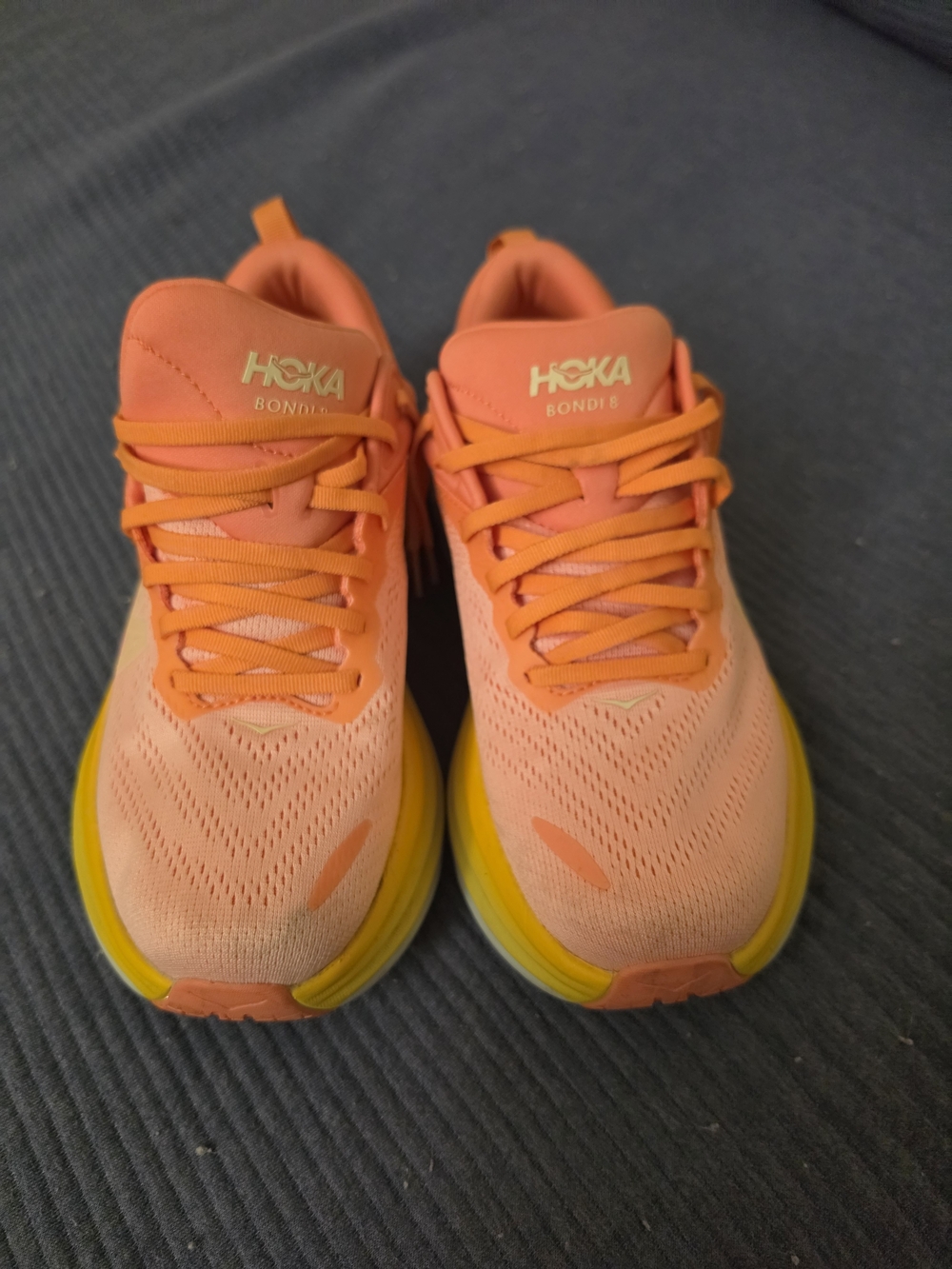 Hoka Bondi Women's Peach-Orange with Yellow Accents Running Shoes